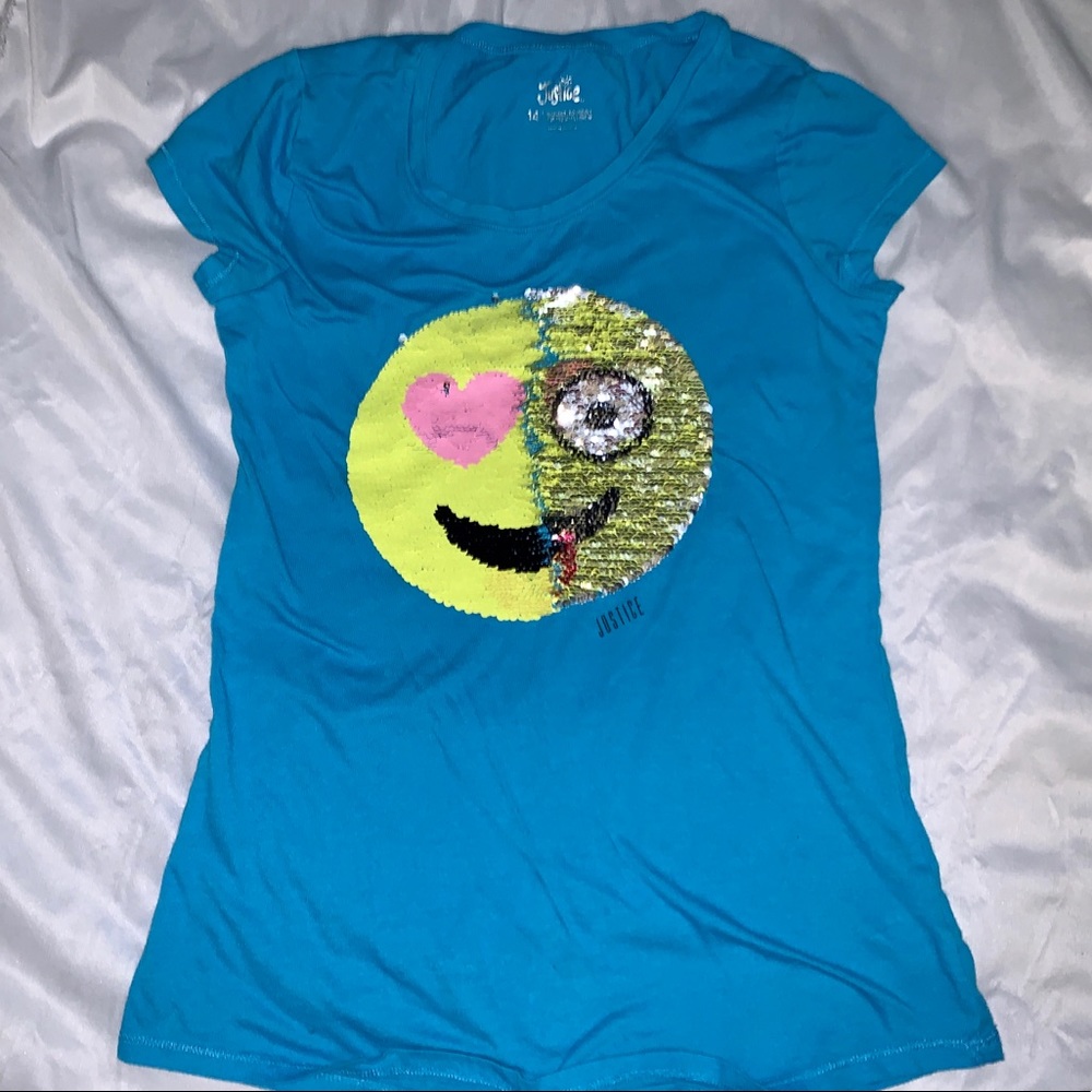 Justice girls sequin emoji shirt 14